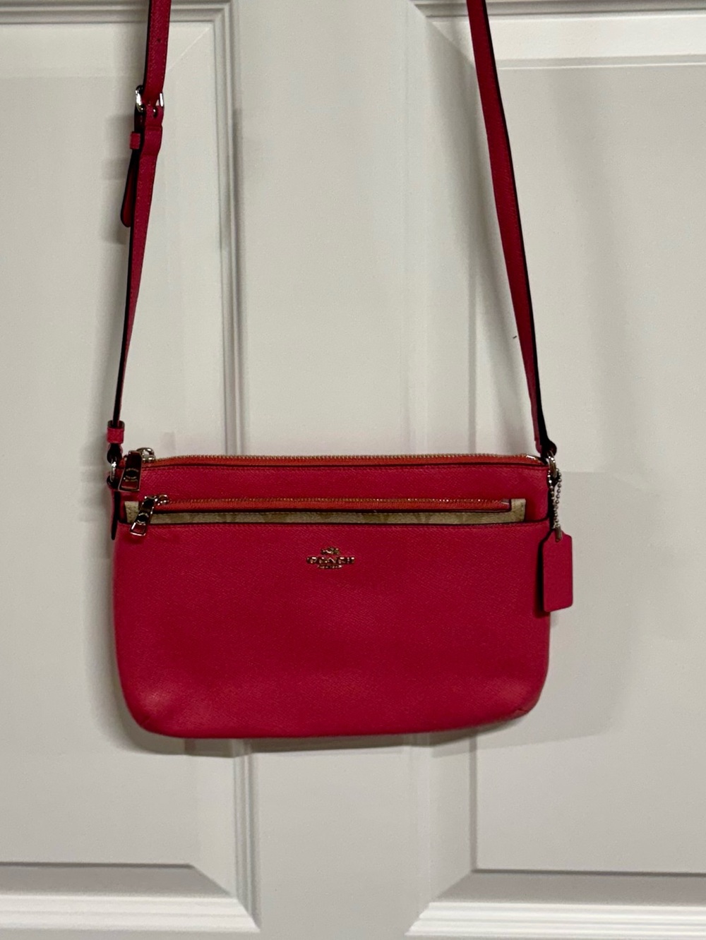 Coach East West Pink Leather Crossbody Bag with Adjustable Strap